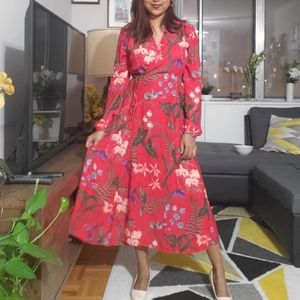 H&M, Red Floral wrap dress, 10
